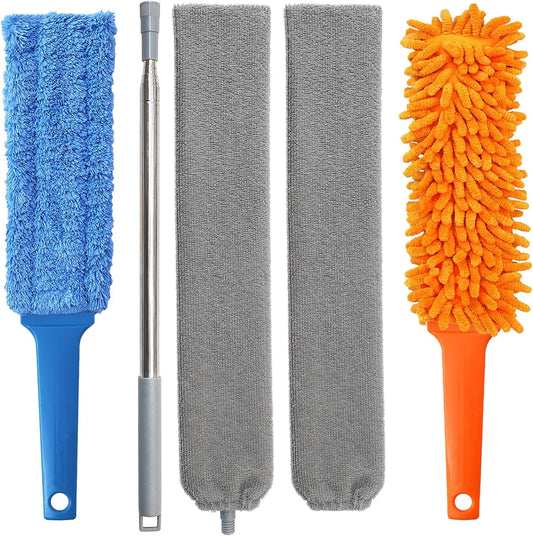 Gap Cleaning Feather Duster - 1 Pack 100 inch Telescoping Gap Dust and 2 Pack 15 inch Gap Cleaning Hand Dusters, Microfiber Feather Duster for House Hold