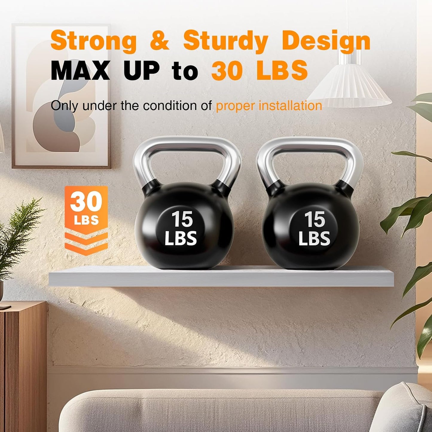 BAYKA Rustic Brown Floating Shelves 22.5in, Set of 2, Wall Mount Wood Shelf | Easy Install, 22lbs Max Load, Hidden Bracket, for Bathroom Bedroom Living Room or Kitchen, Hanging Shelf Book Decor Storage