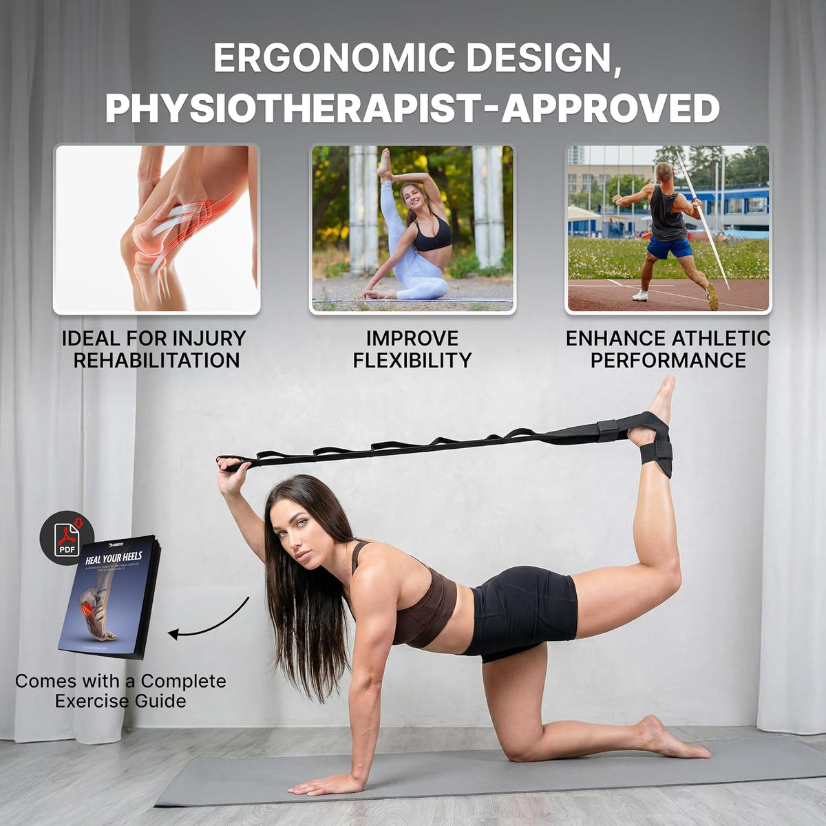 DMoose Fitness Foot & Calf Stretcher with Adjustable Padded Stretching Strap for Plantar Fasciitis, Hamstring, Heel Spurs and Achilles Tendonitis Relief - Yoga Leg Stretch Strap for Flexibility