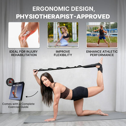 DMoose Fitness Foot & Calf Stretcher with Adjustable Padded Stretching Strap for Plantar Fasciitis, Hamstring, Heel Spurs and Achilles Tendonitis Relief - Yoga Leg Stretch Strap for Flexibility