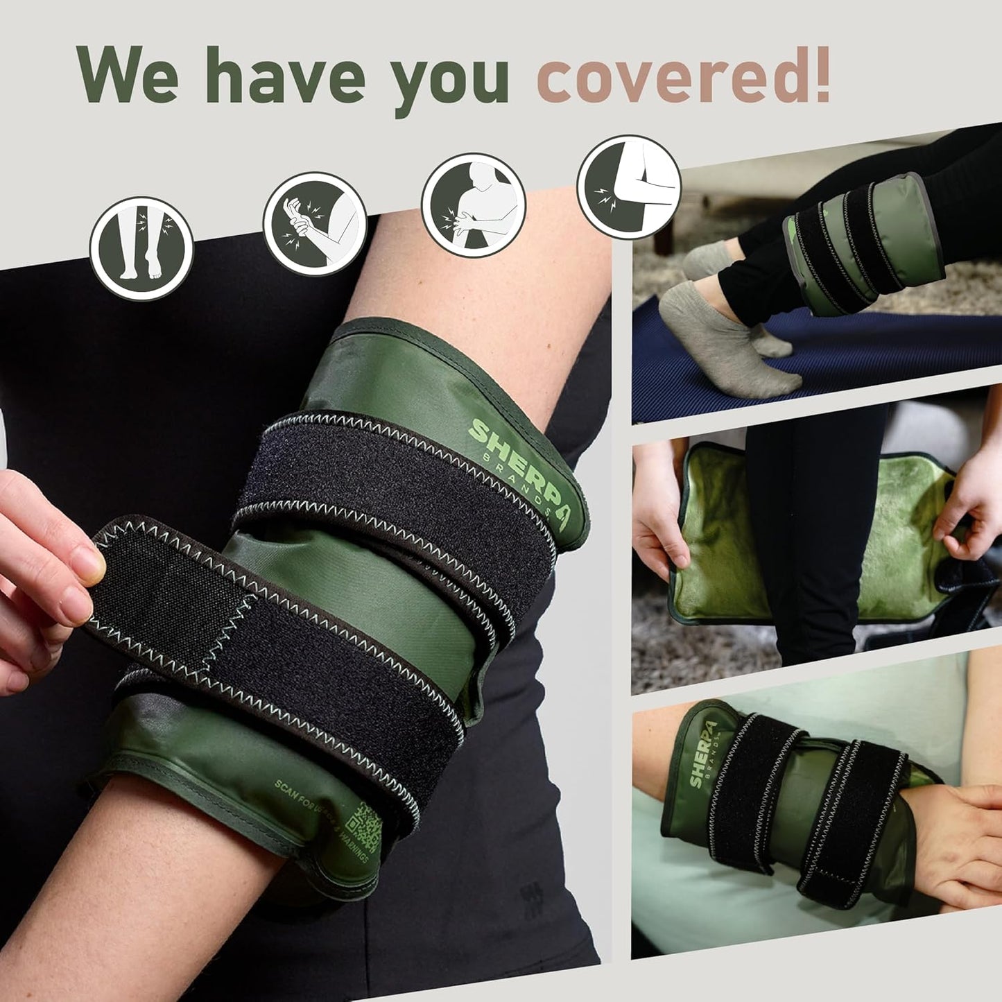 Medium Gel Ice Packs for Injuries Reusable Wrap with Straps - Hot and Cold Pack for Pain Relief, Tennis Elbow, Ankle, Foot, Hand - 8" x 12" - Green