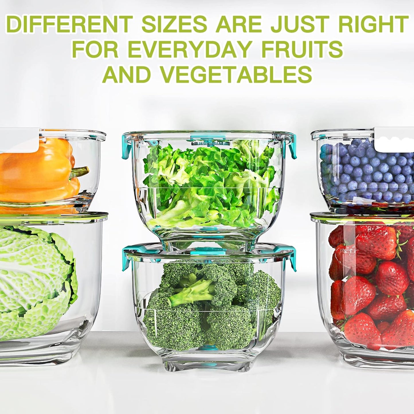LUXEAR Fresh Produce Vegetable Fruit Storage Containers 3Piece Set, BPA-free, Partitioned Salad Container, Fridge Organizers, Used in Storing Fruits Vegetables, White