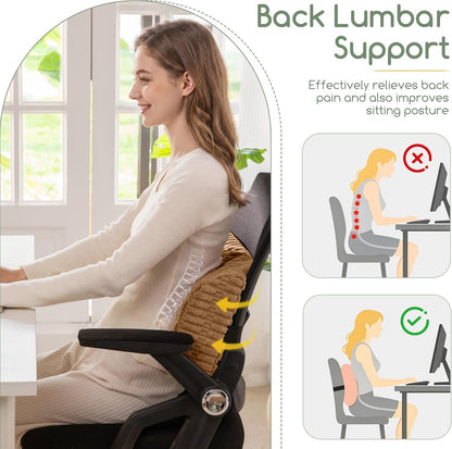 Lumbar Support Pillow for Recliner Chair/Office Chair/Couch, Memory Foam Back Support Cushion with Adjustable Strap, Recliner Cushions for Lower Back Pain Relief, Sleeping, Washable Cover, Beige