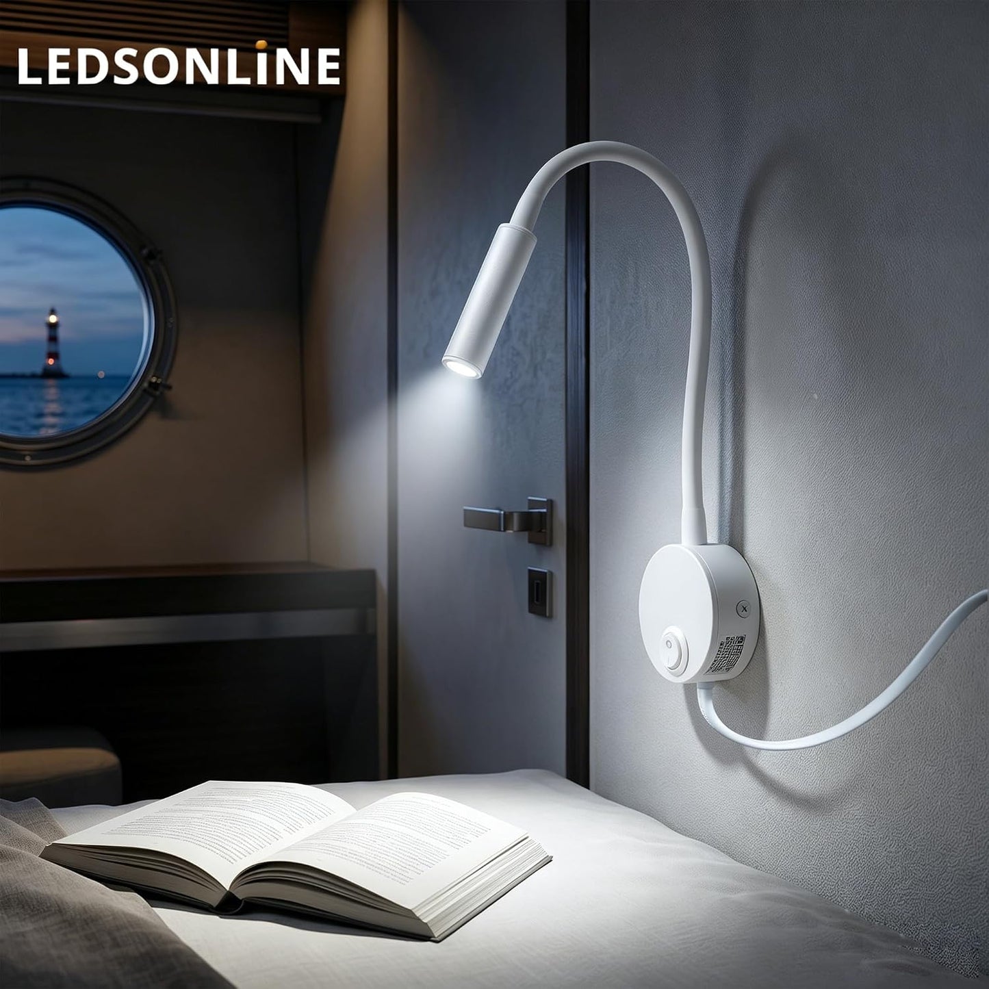 2-Pack Wall Mounted LED Reading Lamp Focused 25° Spotlight for Bedroom headboard Marine Cabin Boat Yacht Interior Light Hotel Suite Hospital Patient Room Bedside Sconce 4.92ft Cord