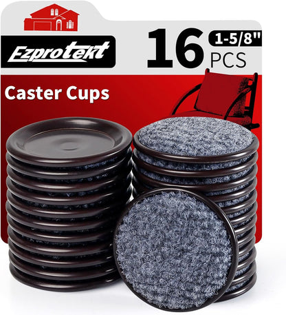 Ezprotekt 1.63" Round Carpet Bottom Furniture Caster Cups, 16 Pcs Reusable Furniture Coasters, Felt Furniture Sliders Pads to Protect Hardwood, Tile or Carpetd Floors from Scratches (Dark Brown)