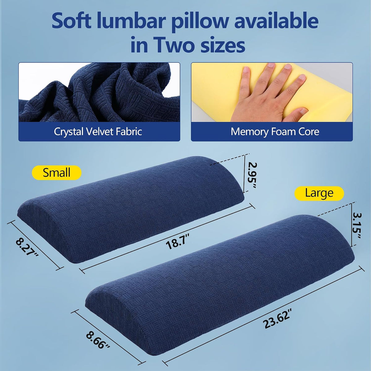 Cozyhealth - 2.95" H*18.7" L - Soft Small Lumbar Pillow for Sleeping, Memory Foam Back Lumbar Support Cushion for Lower Back Pain Relief Bed Waist Sleep Support Pillow for Side, Back (White, Small)
