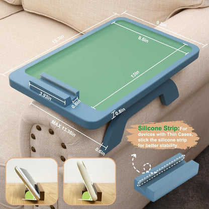 Couch Arm Tray,Bamboo Sofa Clip on Side Table,Foldable Couch Armrest Table with 360°Rotating Phone Holder,Anti Slip Food Trays for Eating/Drinks/Snacks/Remotes 15.35" x 9.85"