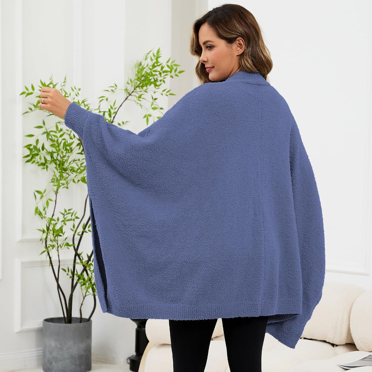Wearable Blanket Sherpa Poncho Unique Office Work Warm Cozy Shawl TV Throw Blankets, Plush Cape Wrap for Adults