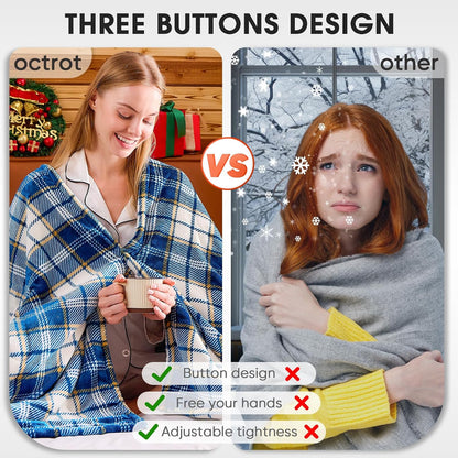 Heated Blanket Electric Throw 50X60 Heating Blanket with 10 Heating Levels 8 Hours Auto Off, Blue Plaid Sherpa Blankets Winter Warmer, Home Decor for Couch Bed Office,Gifts for Mom, Women,Washable