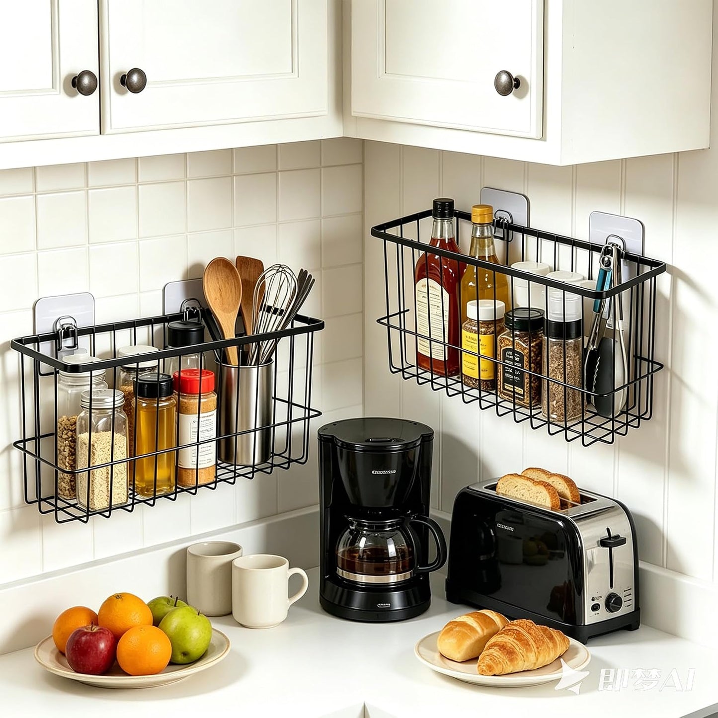 2 Pack Cabinet Door Organizer, Adhesive Wall Mounted Organizer Bins, Clear Storage Caddy, Stackable Basket for Kitchen Cabinets, Bathroom, Pantry, Office, and Tabletop Organization