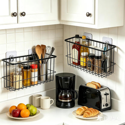 2 Pack Cabinet Door Organizer, Adhesive Wall Mounted Organizer Bins, Clear Storage Caddy, Stackable Basket for Kitchen Cabinets, Bathroom, Pantry, Office, and Tabletop Organization