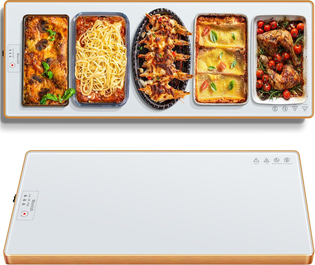 Electric Warming Tray,Extralong 47"x12",Tempered Glass Warming Mat for Food