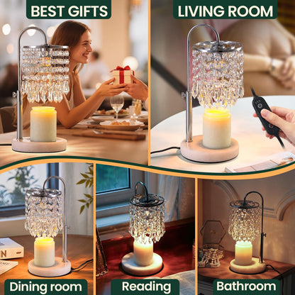 Candle Warmer Lamp with Timer Dimmer，2H/4H/8H Timer , Lamp Candle Warmer with Marble Base for Adjustable Height, Crystal Wax Melt Warmer for Jar Candles, House Warming Decor Gifts Mothers Day Gifts
