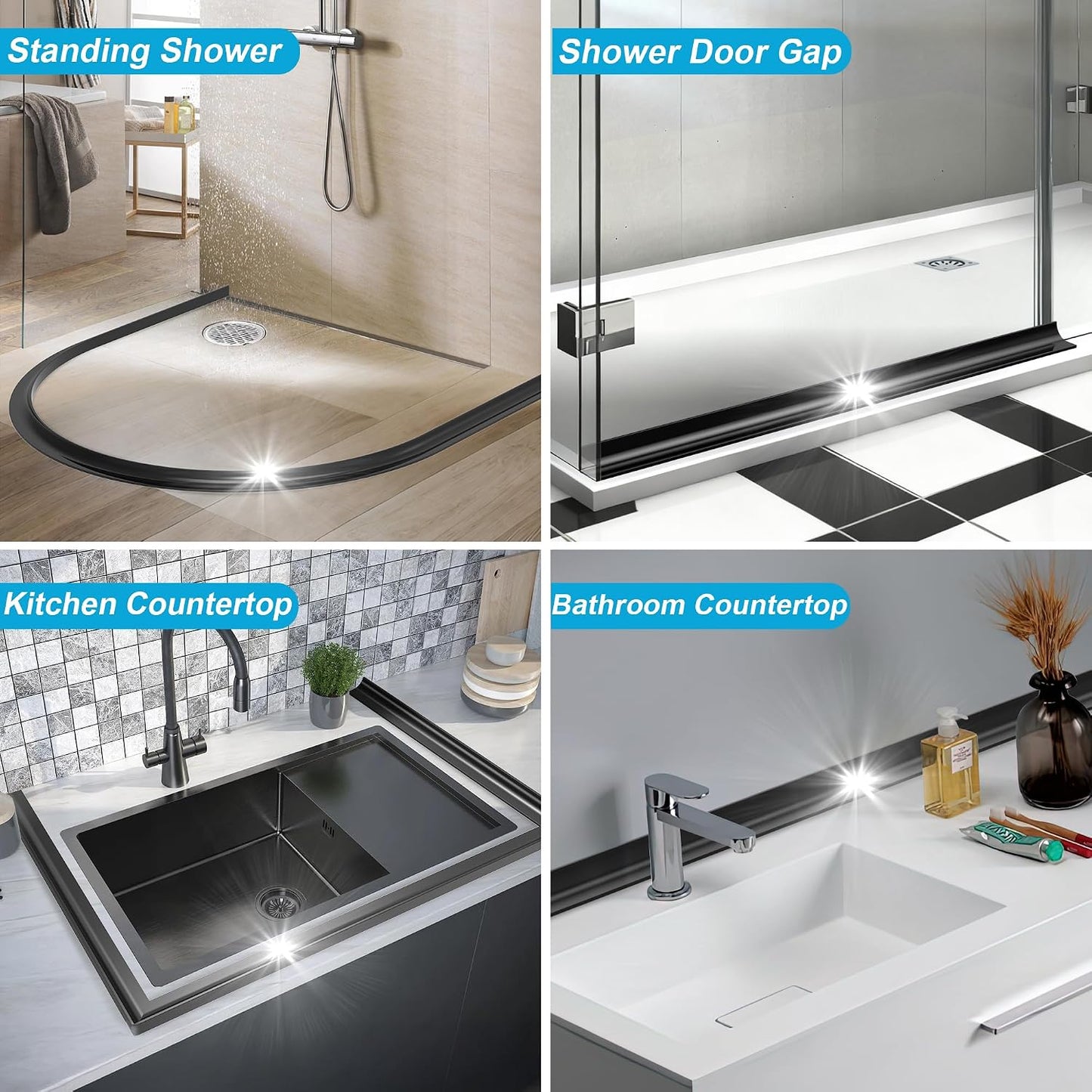 39Inch Shower Threshold Water Dam, Self-Adhesive Silicone Shower Barrier Water Stopper Shower Door Bottom Seal Strip Shower Splash Guard for Bathroom Kitchen Bathtub