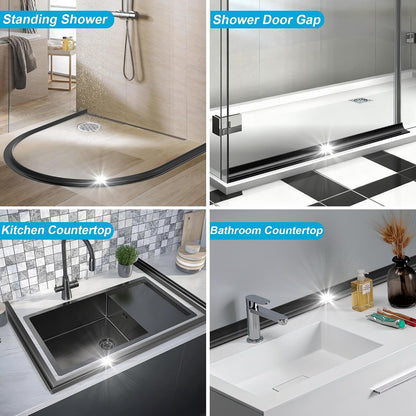 39Inch Shower Threshold Water Dam, Self-Adhesive Silicone Shower Barrier Water Stopper Shower Door Bottom Seal Strip Shower Splash Guard for Bathroom Kitchen Bathtub