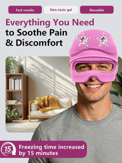 Migraine Relief Cap with Slide-Up Eye Mask, Headache Relief Ice Hat | Compression Head Face Ice Pack, Reusable Hot & Cold Gel Wrap for Hangover, Stress, Tension,Puffy Eyes, for Men Wemen Gift