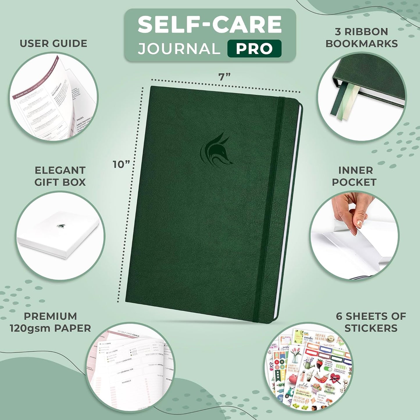 Clever Fox Self-Care Journal PRO for Women, Mental Health, Seashell | Guided daily life reflection, wellness, gratitude, and mood prompts, habit tracker, 7x10 in, eco leather hardcover