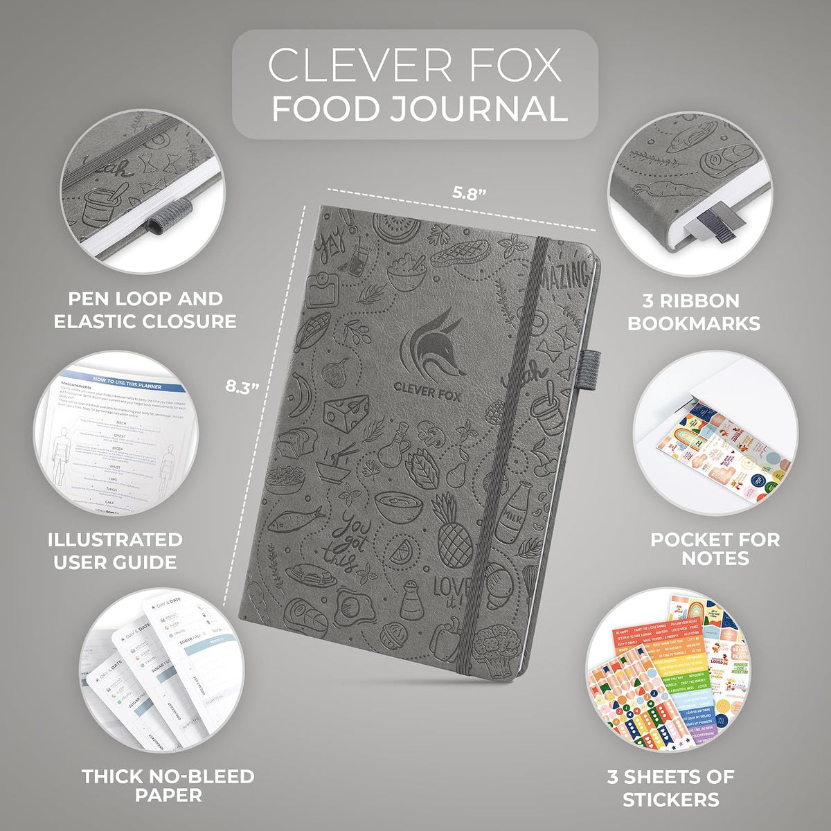 Clever Fox Food Journal for Women & Men, Weight Loss Tracker, Aquamarine