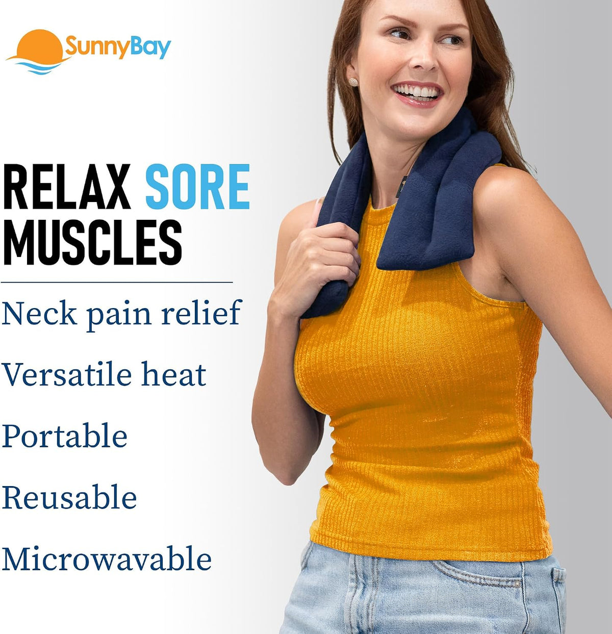 SunnyBay Lavender Microwave Heating Pad, Microwavable Neck Wrap & Heat Pack for Moist Hot Therapy, Heated Neck Warmer for Neck, Shoulder & Back Pain Relief, Flaxseed Filling, 26x6, Navy Blue
