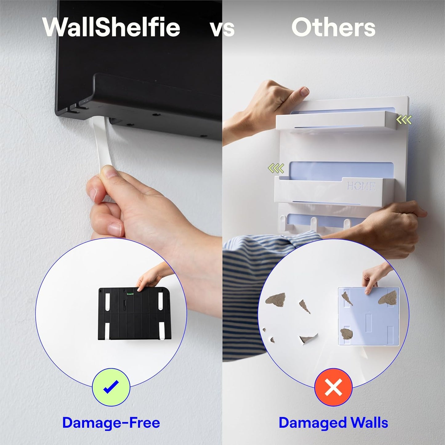 WallShelfie Bedside Wall Organizer & Dorm Decor - Dorm Room Essential, Floating Bedside Shelf Wall Mount Organizer, Remote Control Holder, Cool Teen Girls Trendy Stuff, Room Organization (White)
