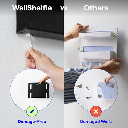 WallShelfie Bedside Wall Organizer & Dorm Decor - Dorm Room Essential, Floating Bedside Shelf Wall Mount Organizer, Remote Control Holder, Cool Teen Girls Trendy Stuff, Room Organization (White)