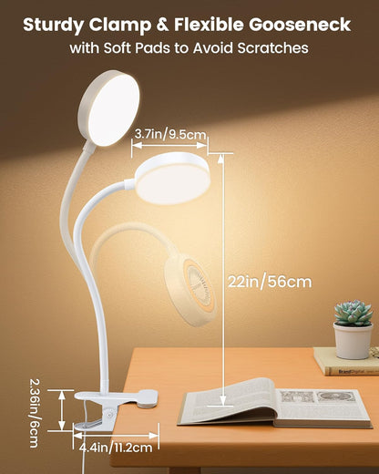 Glocusent 72 LED Desk Lamp, Bed Lamp with Amber Ring& Amber Mode | 3 Colors & 5 Brightness, 2.75" Clamp & 30Min Timer, USB Powered with Remote, Clamp Light for Headboard/Dorm/Bunk/Work/Craft