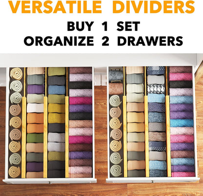 SpaceAid Bamboo Dresser Drawer Dividers 6 Pack, 4.65“ High Adjustable 12.5“-17” Drawer Organizers, Expandable Organization for Clothing, Clothes, Dressers, Natural
