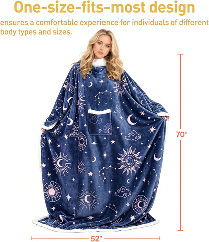 Catalonia Sherpa Wearable Blanket with Sleeves and Pocket for Adults