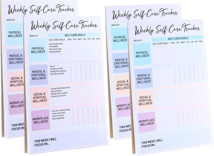 4 Pack Self Care Weekly Tracker Notepads (2 Blank + 2 Guided), 6 ''x 9'' | Planner Pads, 52 Pages Each, Undated Self Care Pads for Physical, Mental and Emotional, Social and Spiritual, Workplace