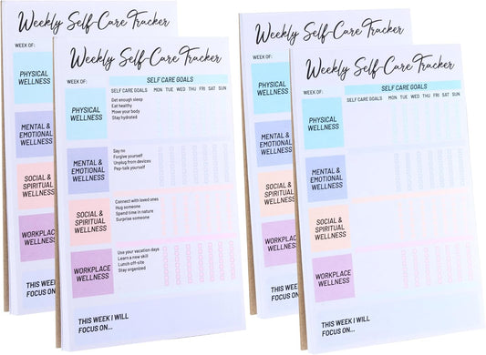 4 Pack Self Care Weekly Tracker Notepads (2 Blank + 2 Guided), 6 ''x 9'' | Planner Pads, 52 Pages Each, Undated Self Care Pads for Physical, Mental and Emotional, Social and Spiritual, Workplace