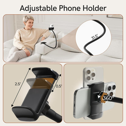 Couch Caddy with Cup Holder, 20.3 Inch White Armrest Console | Removable Sofa Armrest Organizer with Charging and Phone Holder, Storage for Remotes, Snacks and Everyday Essentials