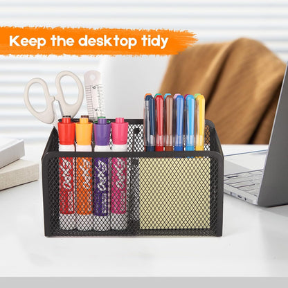 Magnetic Pencil Holder Whiteboard Pen Holder Locker Accessories (2-Slot*1) | Locker Organizer, Desk Organizer, Teacher Supplies, Mesh Basket, Strong Magnets, Black, For Fridge School Office Home