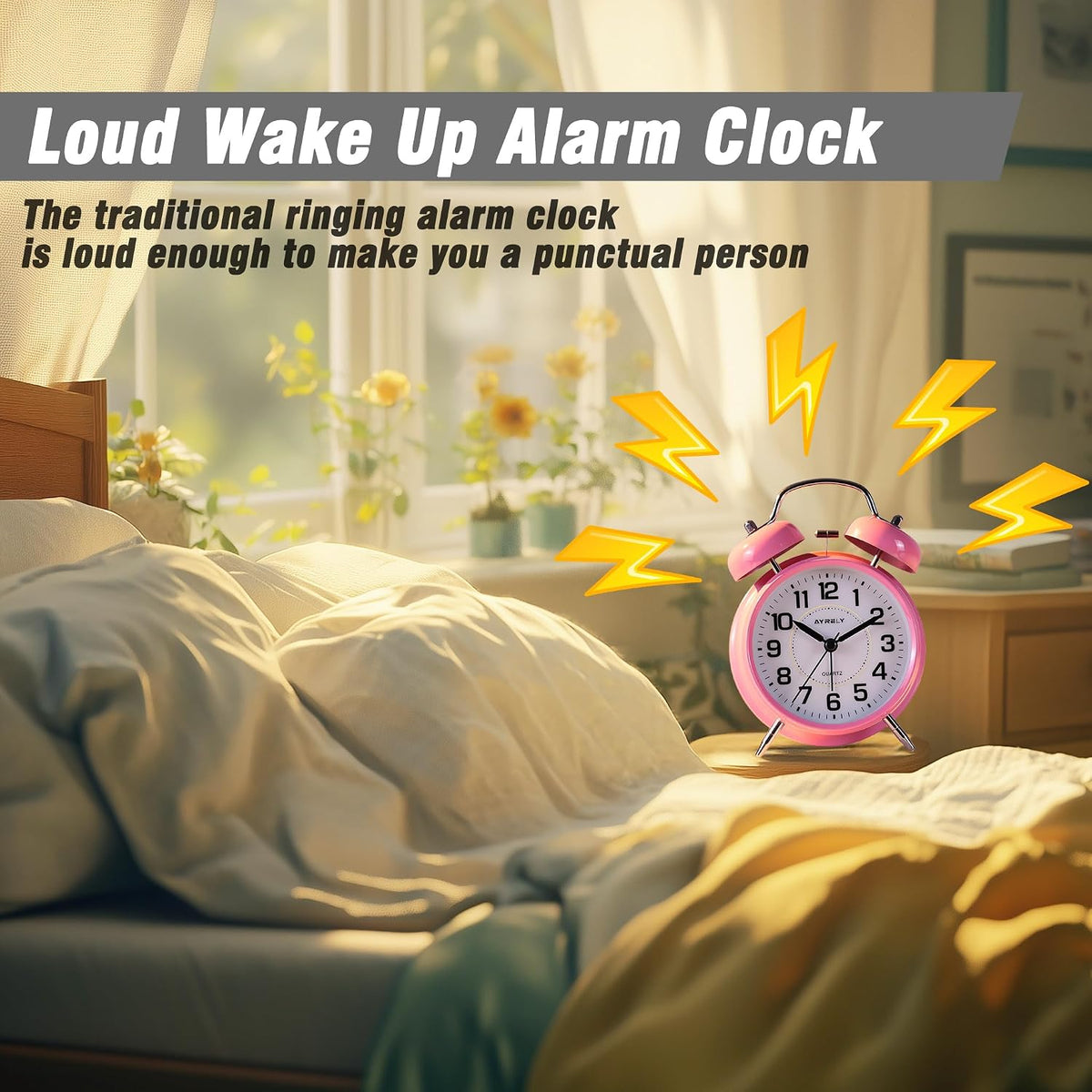 AYRELY® Super Loud Alarm Clock for Heavy Sleepers, 4.5 Inch Twin Bell Retro