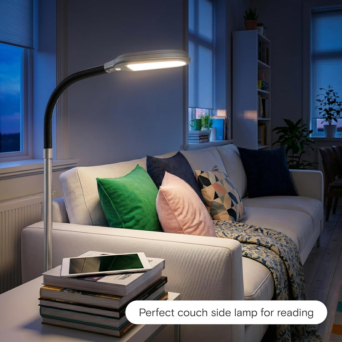 Brightech Litespan - Bright LED Floor Reading Lamp for Over Chair Crafts and Reading, Esthetician Light for Lash Extensions, Gooseneck Adjustable Standing Lamp for Living Room, Bedroom, Office - Black