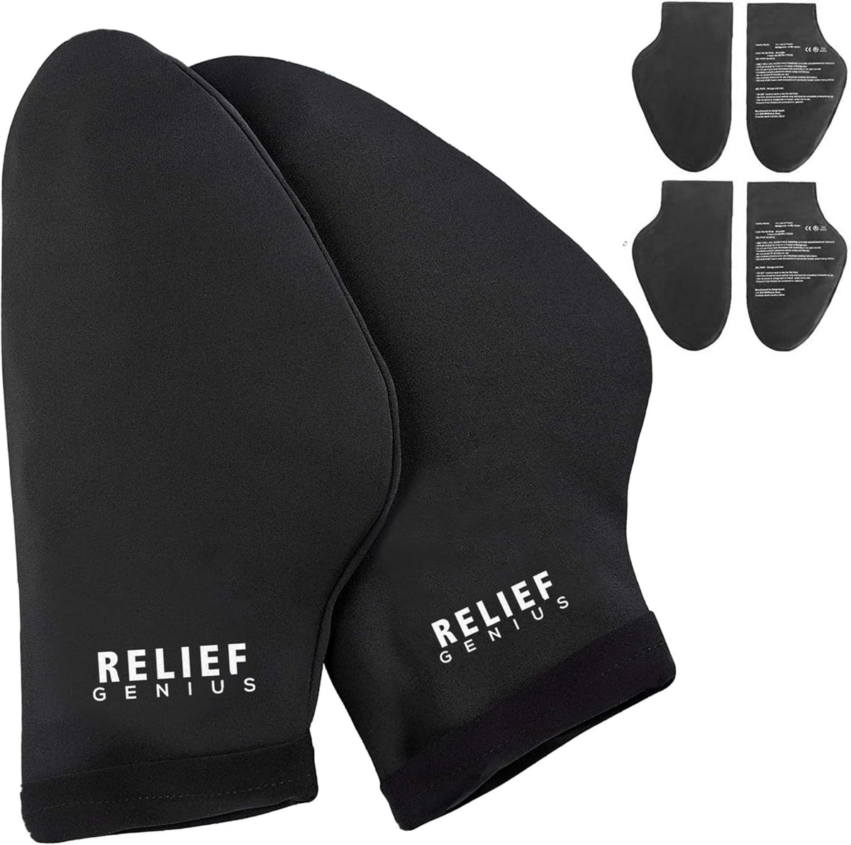Relief Genius Cold Therapy Socks with Reusable Gel ice Packs - Achieve Relief from Sprains, Muscle Pain, Bruises, Swelling, Edema, Chemotherapy, Arthritis, Post Partum Foot (Black, Large)