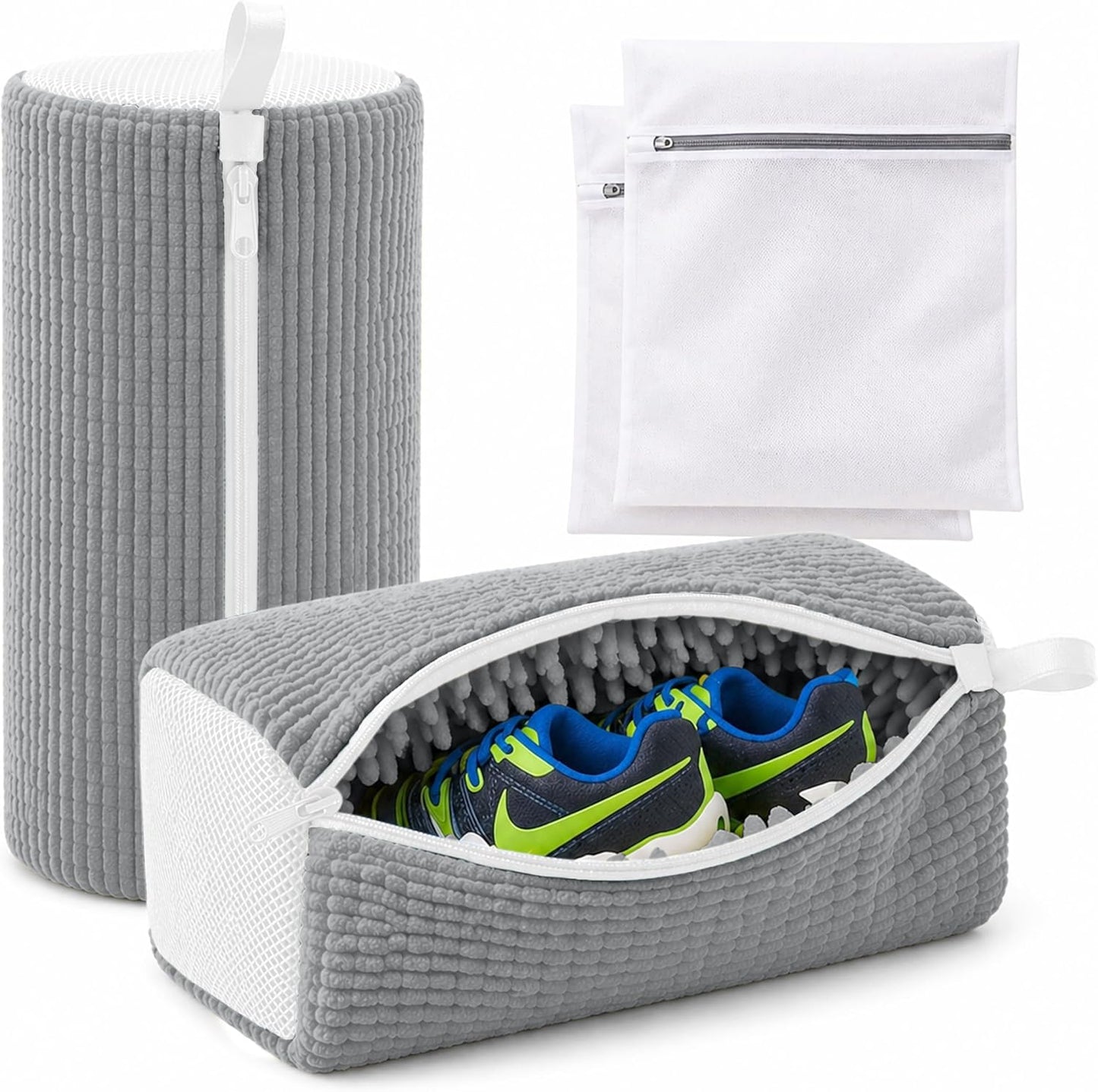 Shoe Washing Machine Bag - 360° Deep Clean shoe washing bag - 2Pc | Laundry Shoe Bag for Washer and Dryer - Reusable Shoe Cleaning Bag -Shoe Bag for Washing Sneakers etc with Zip Lock - Yellow