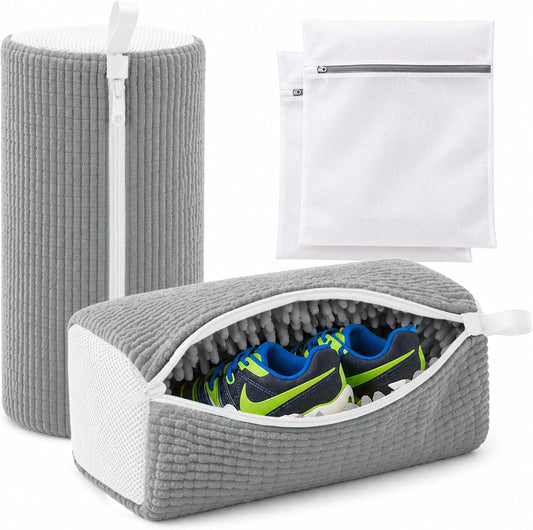 Shoe Washing Machine Bag - 360° Deep Clean shoe washing bag - 2Pc | Laundry Shoe Bag for Washer and Dryer - Reusable Shoe Cleaning Bag -Shoe Bag for Washing Sneakers etc with Zip Lock - Yellow