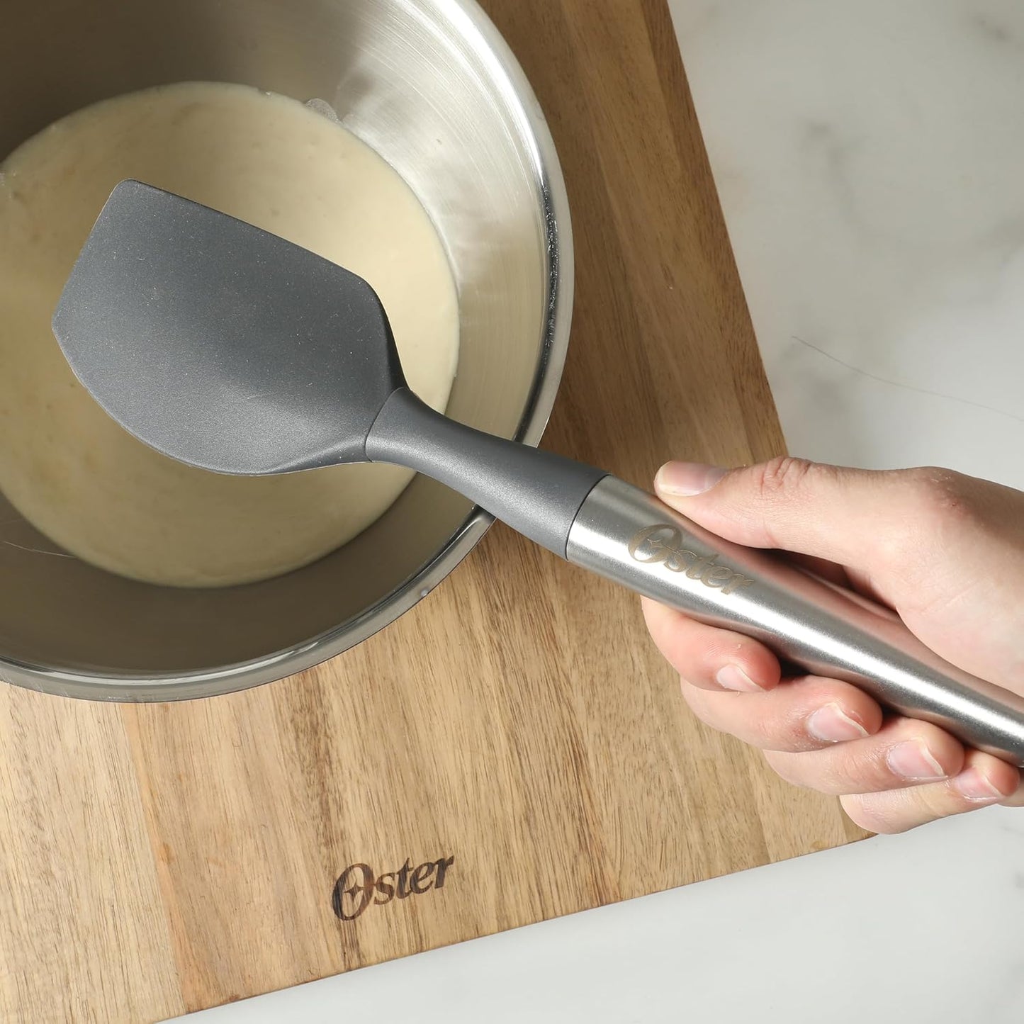 Oster Chadswyck 8” Can Opener, Stainless Steel Manual Can Opener with Soft Grip Handles, Smooth Edge Cutting, Dishwasher Safe