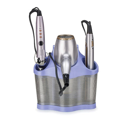 Polder Style Station, Tool Organizer for Hair Dryer, Curling Iron, and Straightener, Easy-to-Store Hair Styling Station, White and Silver