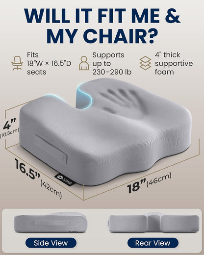 5 STARS UNITED Seat Cushion - Memory Foam Chair Cushion for Tailbone Pain Relief - Ergonomic Support for Coccyx, Sciatica & Butt - Office, Desk & Gaming Chair, Car Seat, Wheelchair, Airplane, Black