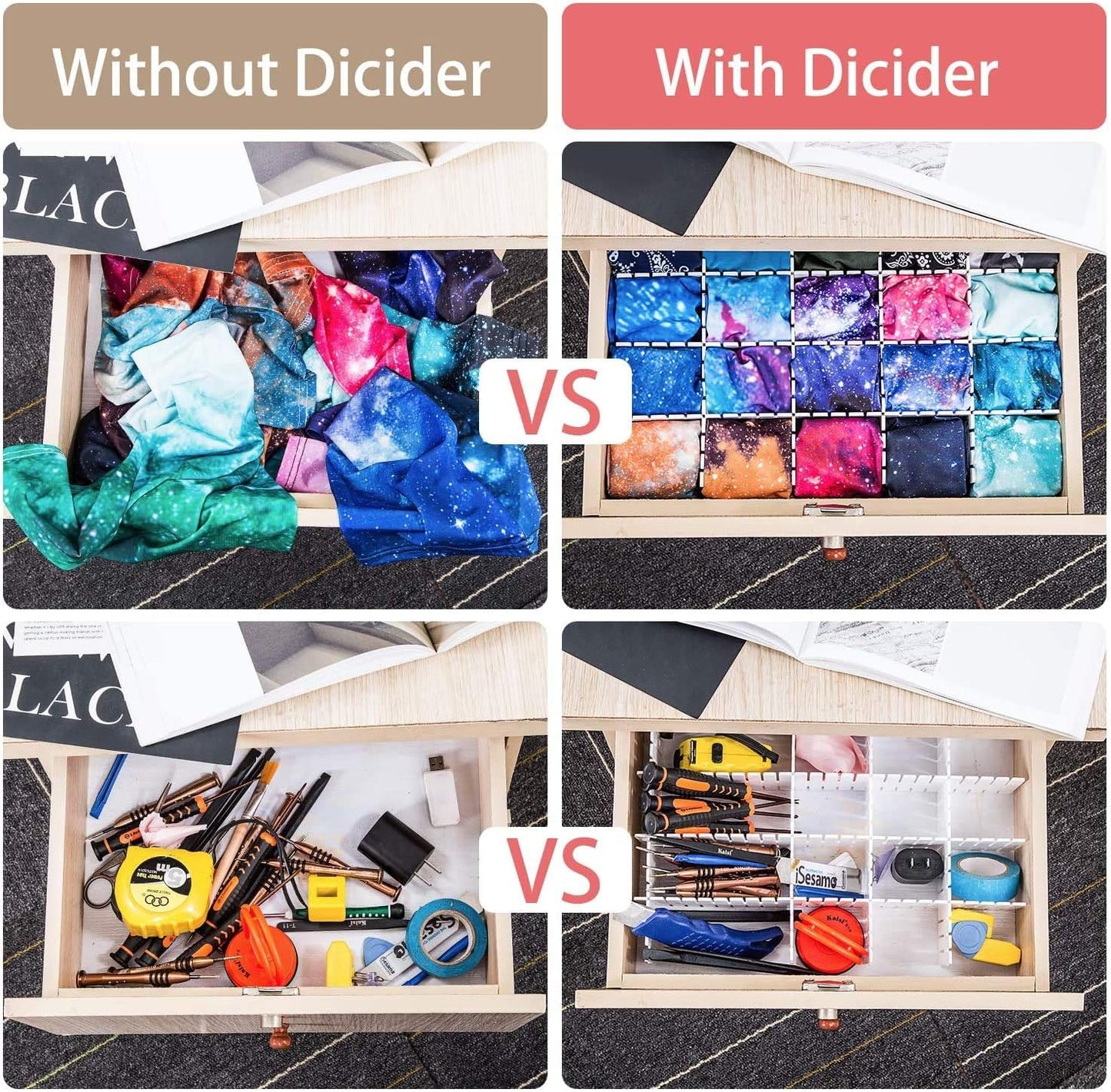 40Pcs Drawer Dividers, Adjustable Drawer Organizer for Socks, Underwear, Makeup, Can Help Tidy Kitchen, Bedroom, Dresser White
