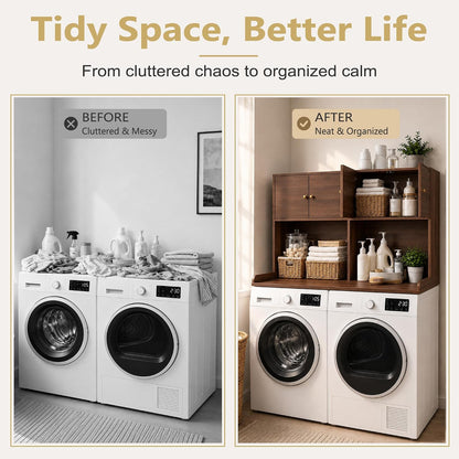 Washer Dryer Countertop with Cabinets, 2-Tier Laundry Countertop with Shelf | Washer and Dryer Topper with Edge, Over Washer and Dryer Shelves for Laundry Room, Universal Fit, 54.5"Wx27.5"Dx32.5"H