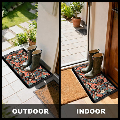 BEHERO Boot Tray Shoe Mat Decorative Patterned, Rubber Shoe Matt Tray Indoor/Outdoor Use, 16" x27.5" Shoe Cleaning Mat Non-Slip, Shoe Storage Waterproof Flower Prints for Entryway, Velvet Bloom