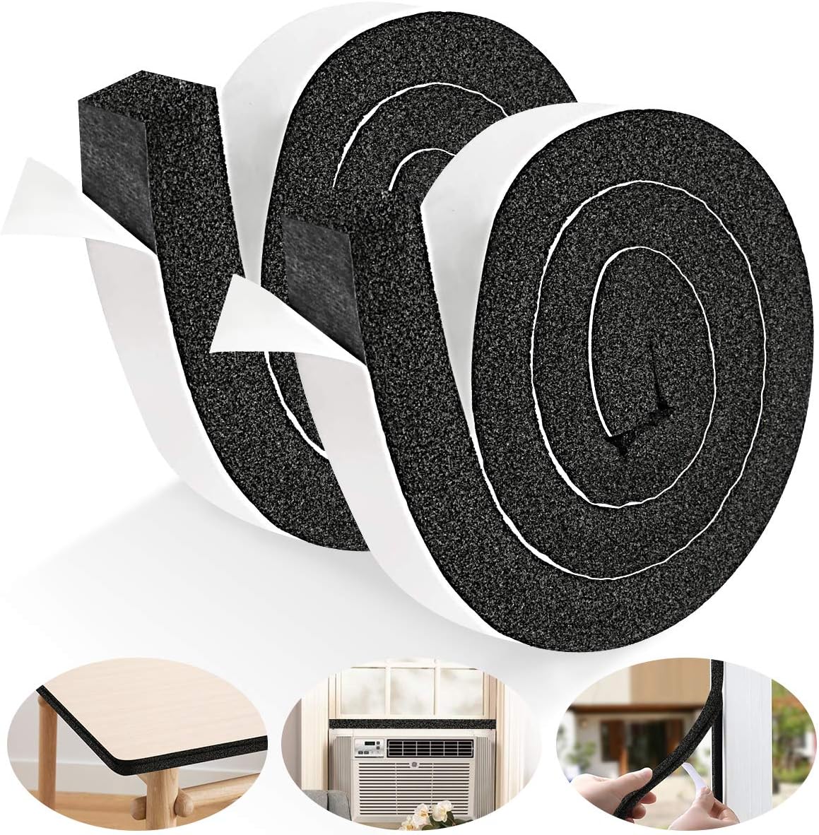 2 Rolls Foam Seal Tape for Door Window Insulation, Soundproof and Shockproof Foam Adhensive Strip, 3/8" Wx3/16 T Single Sided Foam Tape, Cold Air and Draft Closed Cell Seal Strip,Total 32FT