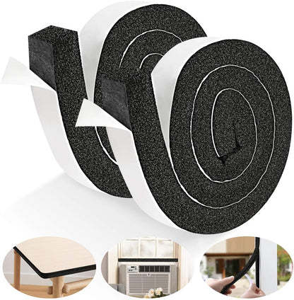 2 Rolls Foam Seal Tape for Door Window Insulation, Soundproof and Shockproof Foam Adhensive Strip, 3/8" Wx3/16 T Single Sided Foam Tape, Cold Air and Draft Closed Cell Seal Strip,Total 32FT