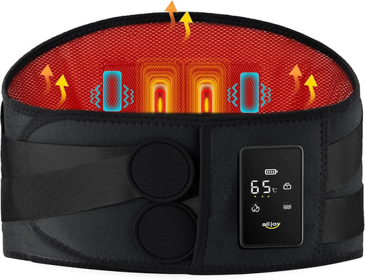 ALLJOY Cordless Heating Pad for Back 67", FSA Eligible Lower Back Massager | Portable Back Heating Pad with Massager for Back, Birthday Gifts for Women Men, 40Mins Auto-off, 3 Heat 5 Vibration - Gray