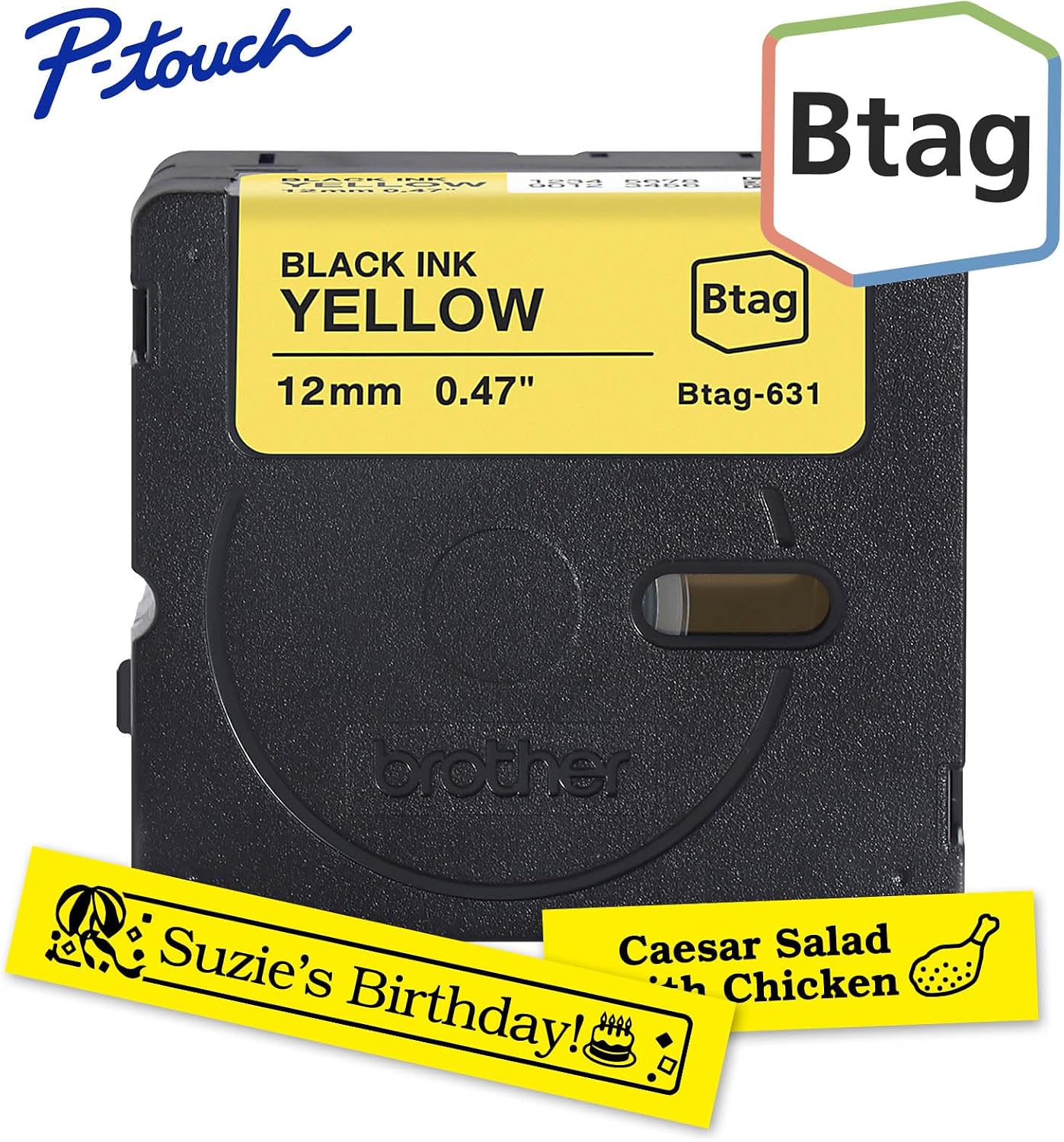 Brother Genuine P-Touch Btag BTAG231 Black on White Label Tape ~1/2in by 13.1ft (12mm x 4m). (Works Only with Brother PT-N10, PT-N20, PT-N25BT Label Makers)