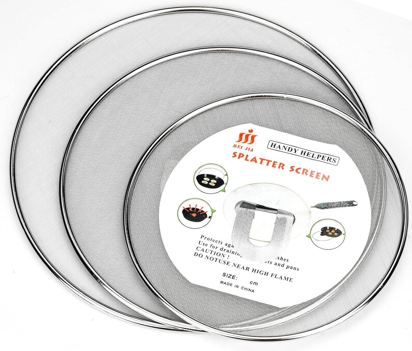 3 Pack Splatter Screen for Frying Pan 13" 11.5" 9.8" | Stainless Steel, Grease Splatter Guard, Ultra Fine Mesh Lids, with Fold Flat Knob for Prevent Oil Splatter