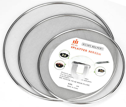 3 Pack Splatter Screen for Frying Pan 13" 11.5" 9.8" | Stainless Steel, Grease Splatter Guard, Ultra Fine Mesh Lids, with Fold Flat Knob for Prevent Oil Splatter