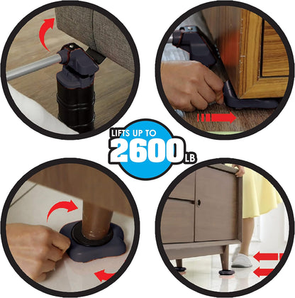 Heavy Duty Furniture Lifter with 4 Sliders for Easy and Safe Moving, Appliance Roller Suitable for Sofas, Couches and Refrigerators, Adjustable Height